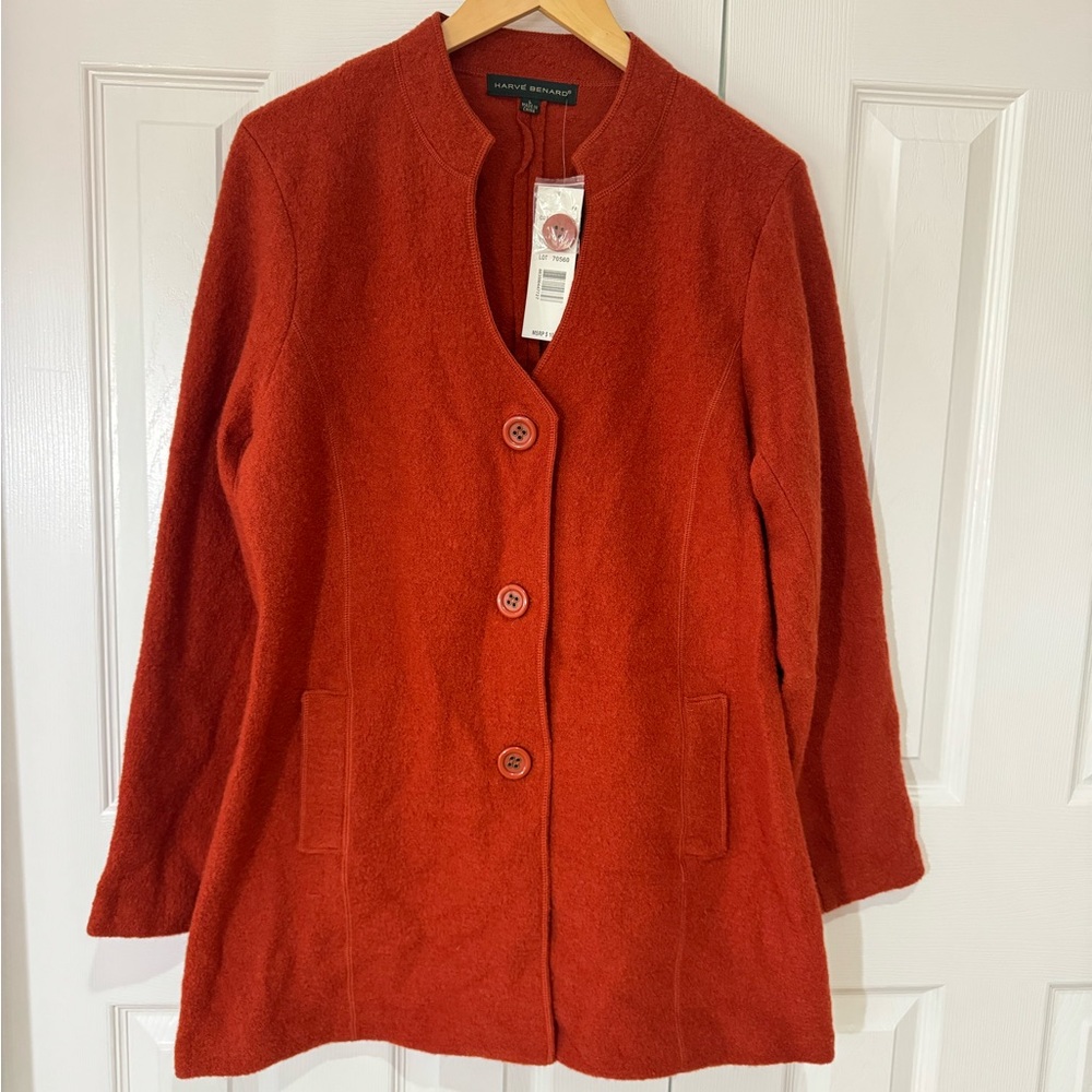 NWT LRG Harve Bernard Wool Jacket Rust Orange Button-Up Cardigan new